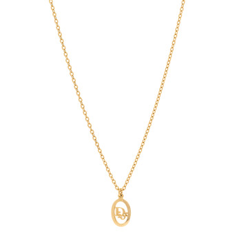 CHRISTIAN DIOR Metal CD Logo Oval Pendant Necklace Gold CHRISTIAN DIOR Metal CD Logo Oval Pendant Necklace Gold
