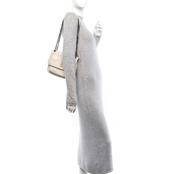 SAINT LAURENT Crinkled Calfskin Matelasse Monogram Baby Niki Chain Satchel Blanc Vintage