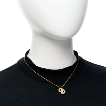 CHRISTIAN DIOR Crystal Logo Necklace Gold CHRISTIAN DIOR Crystal Logo Necklace Gold
