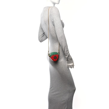 GUCCI Textured Dollar Calfskin Retro Interlocking G Fruttini Strawberry Mini Bag Lobster Red Black New Acero