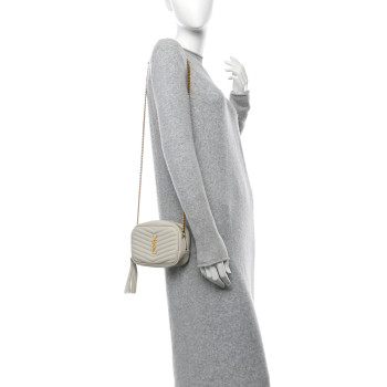 SAINT LAURENT Grain De Poudre Matelasse Monogram Mini Lou Camera Bag Crema Soft