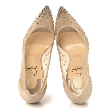 CHRISTIAN LOUBOUTIN Suede Silk Crystal Strass Follies 100 Pumps 36 Light Silk