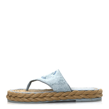 CHANEL Terry Cloth Raffia CC Logo Thong Sandals 37 Blue