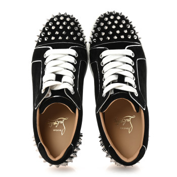 CHRISTIAN LOUBOUTIN Suede Womens Louis Junior Spikes Flat Sneakers 35 Black