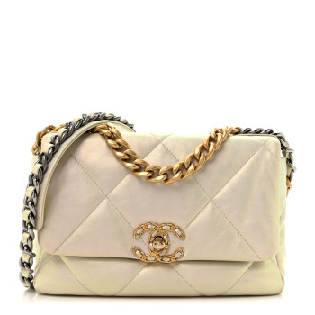 CHANEL Iridescent Calfskin Quilted Medium Chanel 19 Flap White