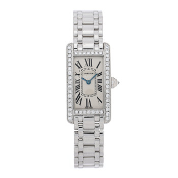 CARTIER 18K White Gold Diamond Bezel 19mm Tank Americaine Quartz Watch CARTIER 18K White Gold Diamond Bezel 19mm Tank Americaine Quartz Watch