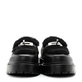 HERMES Calfskin Shearling Icone Loafers 37 Black