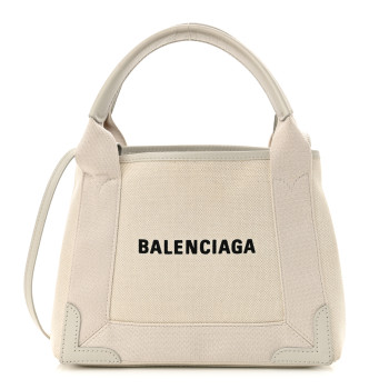 BALENCIAGA Cotton Canvas Calfskin Navy Cabas XS Natural