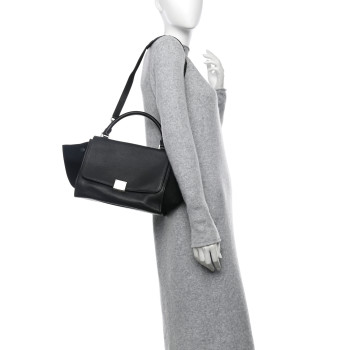 CELINE Drummed Calfskin Suede Small Trapeze Black