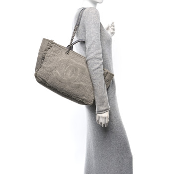 CHANEL Canvas Large Double Face Shopping Tote Gray