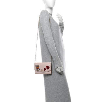 DOLCE & GABBANA Vitello Embroidered Amore Wallet On Chain Light Pink