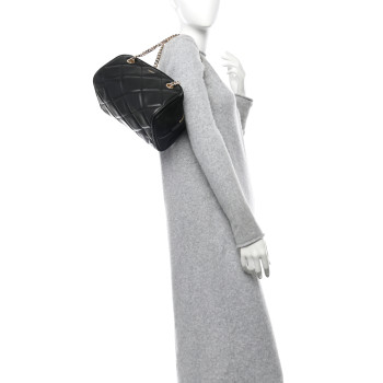 BURBERRY Lambskin Suede Quilted Small Double Cube Bag Black