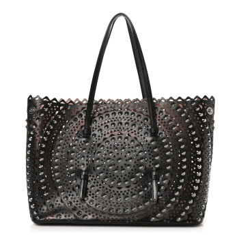ALAIA Calfskin Laser Cut Studded Mina 32 Tote Tote Black ALAIA Calfskin Laser Cut Studded Mina 32 Tote Tote Black