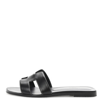 HERMES Box Calfskin Oran Sandals 39 Black