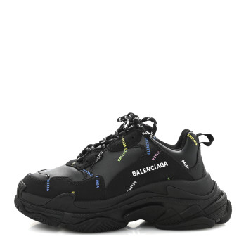 BALENCIAGA Technical Fabric Allover Logo Womens Triple S Sneakers 39 Black Multicolor
