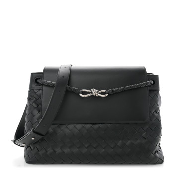 BOTTEGA VENETA Calfskin Intrecciato Medium Andiamo Messenger Bag Black