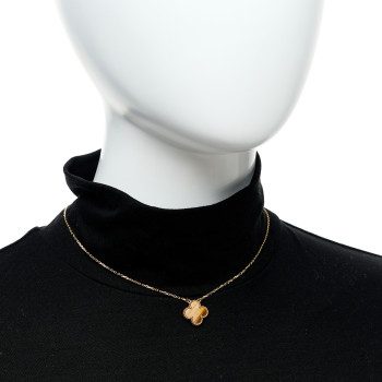 VAN CLEEF & ARPELS 18K Yellow Gold Tiger Eye Vintage Alhambra Pendant Necklace