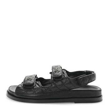 CHANEL Grained Calfskin Velcro Dad Sandals 38.5 Black