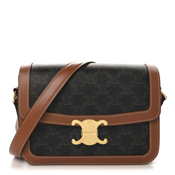 CELINE Triomphe Canvas Calfskin Medium Triomphe Bag Tan