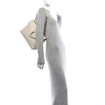 SAINT LAURENT Calfskin Y Quilted Monogram Medium Loulou Chain Satchel Blanc Vintage