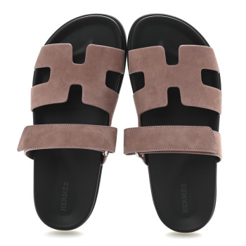 HERMES Suede Goatskin Womens Chypre Sandals 39 Rose Antique