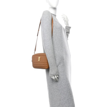 BURBERRY Lambskin Quilted Small Lola Camera Bag Maple Brown