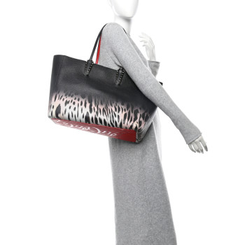 CHRISTIAN LOUBOUTIN Calfskin Degrade Leopard Print Spikes East West Cabata Tote Black Multi