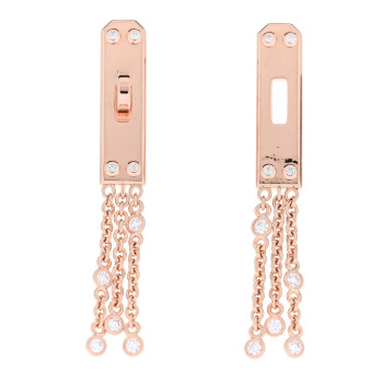 HERMES 18K Rose Gold Diamond Kelly Gavroche Earrings