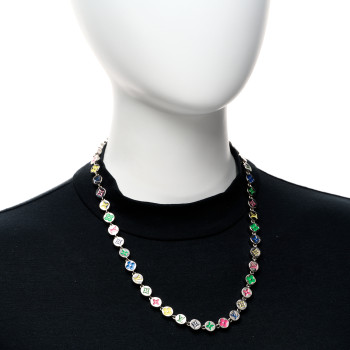 LOUIS VUITTON Metal Enamel Monogram Necklace Silver Multicolor
