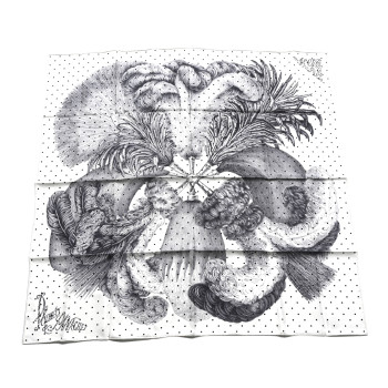 HERMES Silk Plumets Et Panaches Scarf 90 White Black Anthracite
