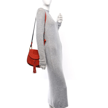 CHLOE Suede Calfskin Braided Mini Hudson Shoulder Bag Sepia Red