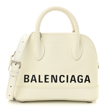 BALENCIAGA Grained Calfskin XXS Ville Top Handle Bag White Black