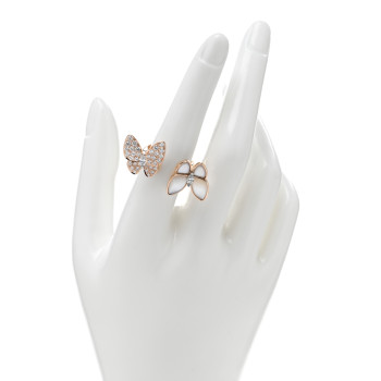 VAN CLEEF & ARPELS 18K Rose Gold Diamond Mother of Pearl Two Butterfly Between The Finger Ring 54 6.75