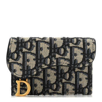 CHRISTIAN DIOR Oblique Saddle Card Holder Blue CHRISTIAN DIOR Oblique Saddle Card Holder Blue
