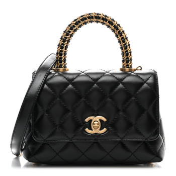 CHANEL Calfskin Quilted Extra Mini Coco Handle Flap Black