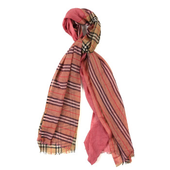 BURBERRY Wool Silk Gauze Ombre Giant Check Scarf Trench