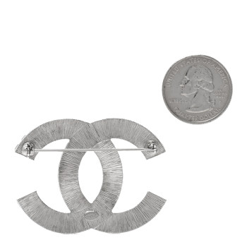 CHANEL Baguette Crystal CC Brooch Silver