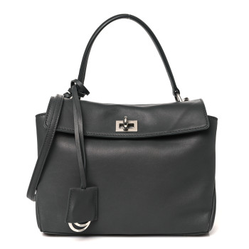 BALENCIAGA Natural Smooth Calfskin Mini Rodeo Top Handle Handbag Grey