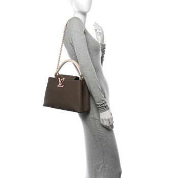 LOUIS VUITTON Taurillon Capucines MM Smokey Brown Green Creme Pink