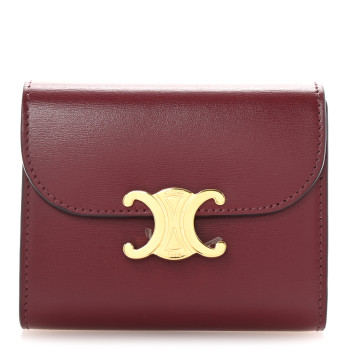 CELINE Shiny Calfskin Small Triomphe Wallet Deep Burgundy