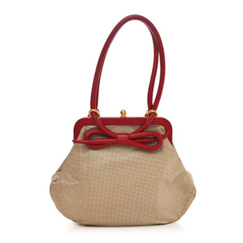 CHANEL Perforated Lambskin Kiss Lock Bag Light Beige Red