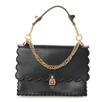 FENDI Vitello Liberty Scalloped Studded Kan I Shoulder Bag Black