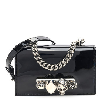 ALEXANDER MCQUEEN Patent Mini Jeweled Knuckle Satchel Black ALEXANDER MCQUEEN Patent Mini Jeweled Knuckle Satchel Black
