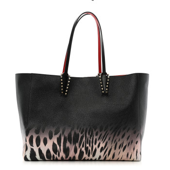 CHRISTIAN LOUBOUTIN Calfskin Degrade Leopard Print Spikes East West Cabata Tote Black Multi