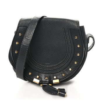 CHLOE Calfskin Studded Small Marcie Saddle Bag Dark Grey