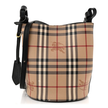BURBERRY Haymarket Check Colours Small Lorne Bucket Crossbody Black
