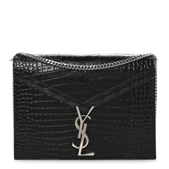 SAINT LAURENT Calfskin Crocodile Embossed Monogram Cassandra Clasp Bag Black Rouge Legion