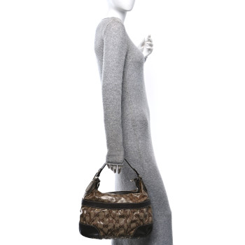GUCCI Crystal Monogram Mix Hobo Dark Brown