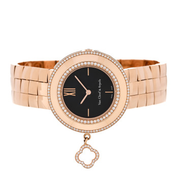 VAN CLEEF & ARPELS 18K Rose Gold Diamond Bezel 32mm Charms Quartz Watch Black