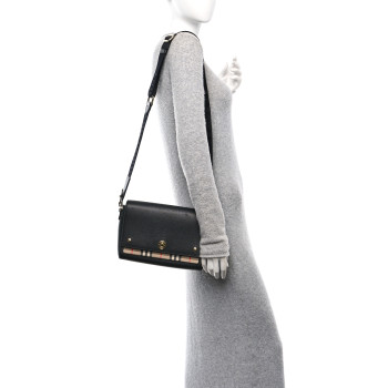 BURBERRY Grainy Calfskin Vintage Check Note Crossbody Bag Black